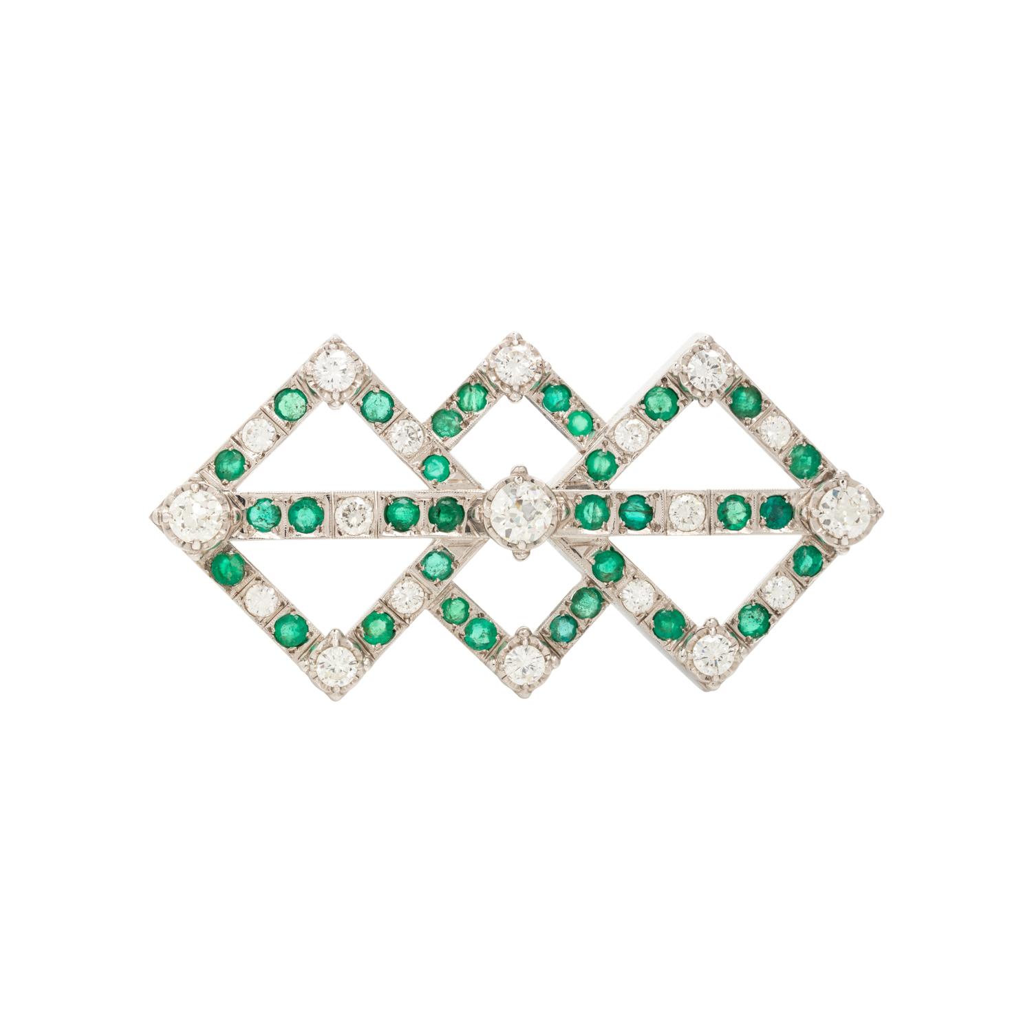 DIAMOND AND EMERALD BROOCH