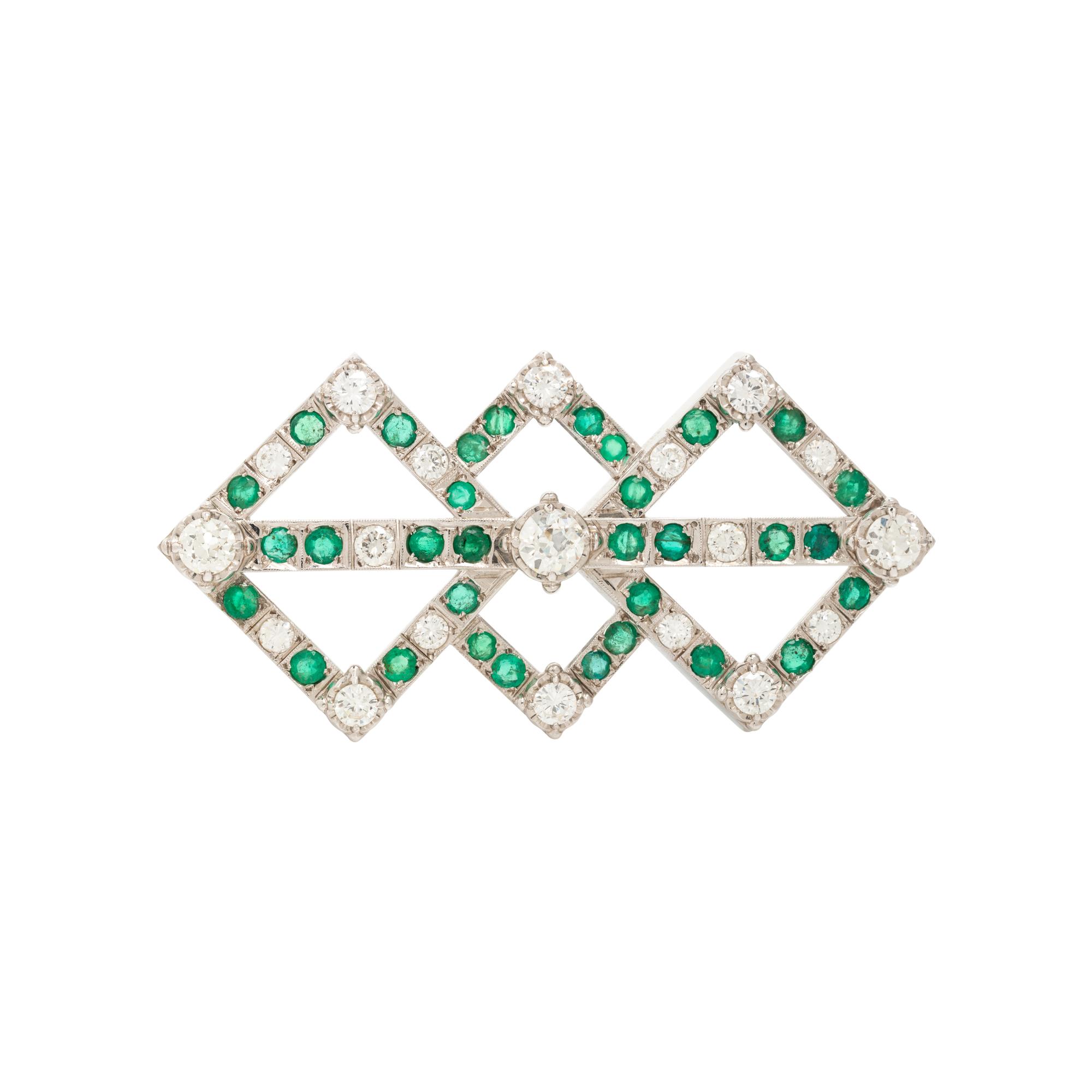 DIAMOND AND EMERALD BROOCH
