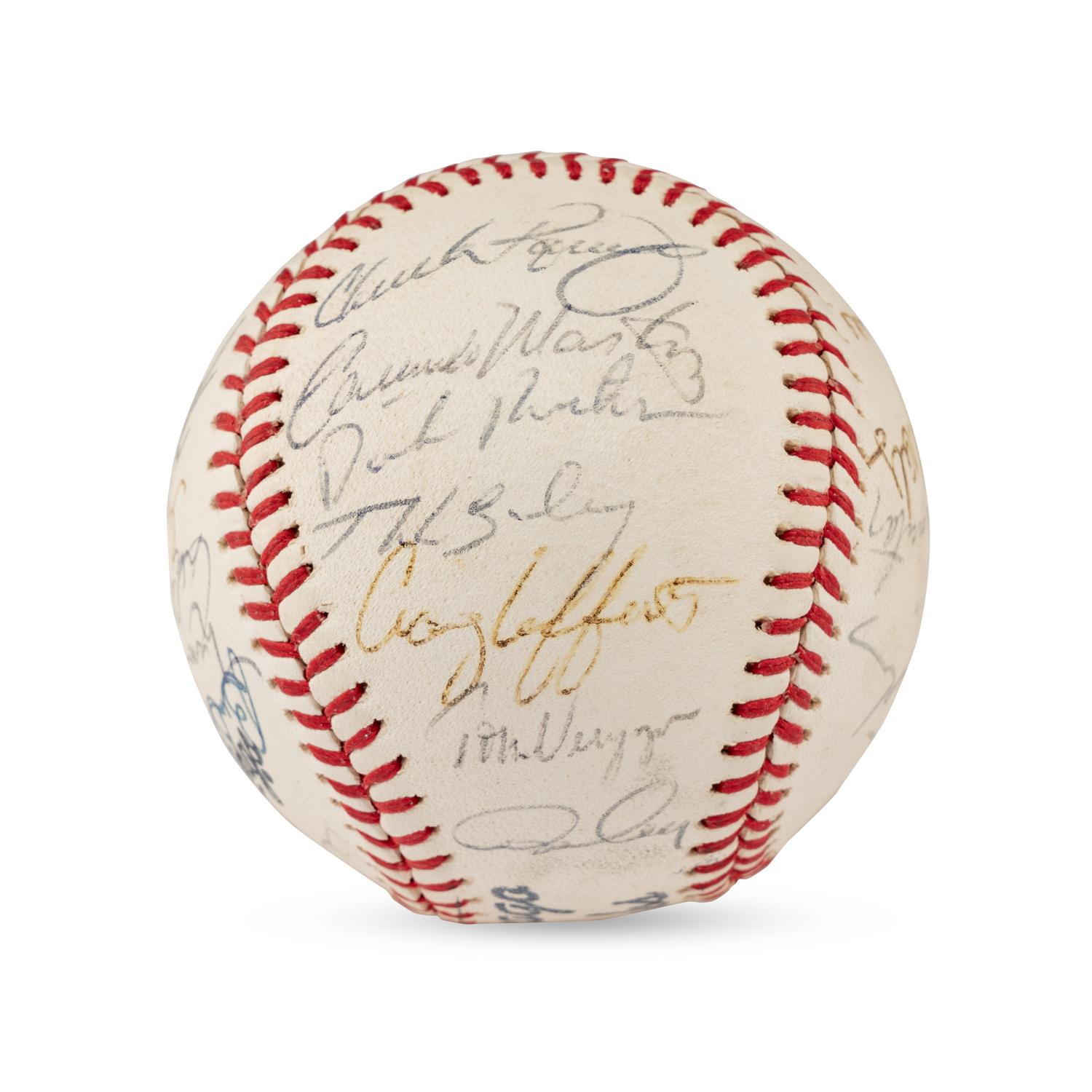 A 1982 Chicago Cubs Team Signed Autograph Baseball (Including Early Career Ryne Sandberg Signature)