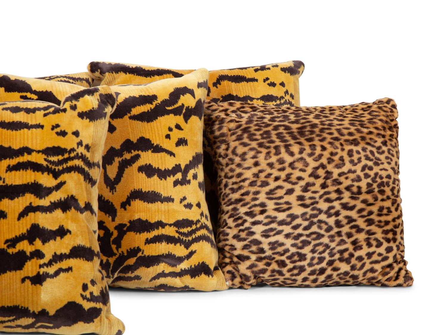 Six Scalamandré Silk Velvet Tigre Pillows and Two Cheetah Design Pillows