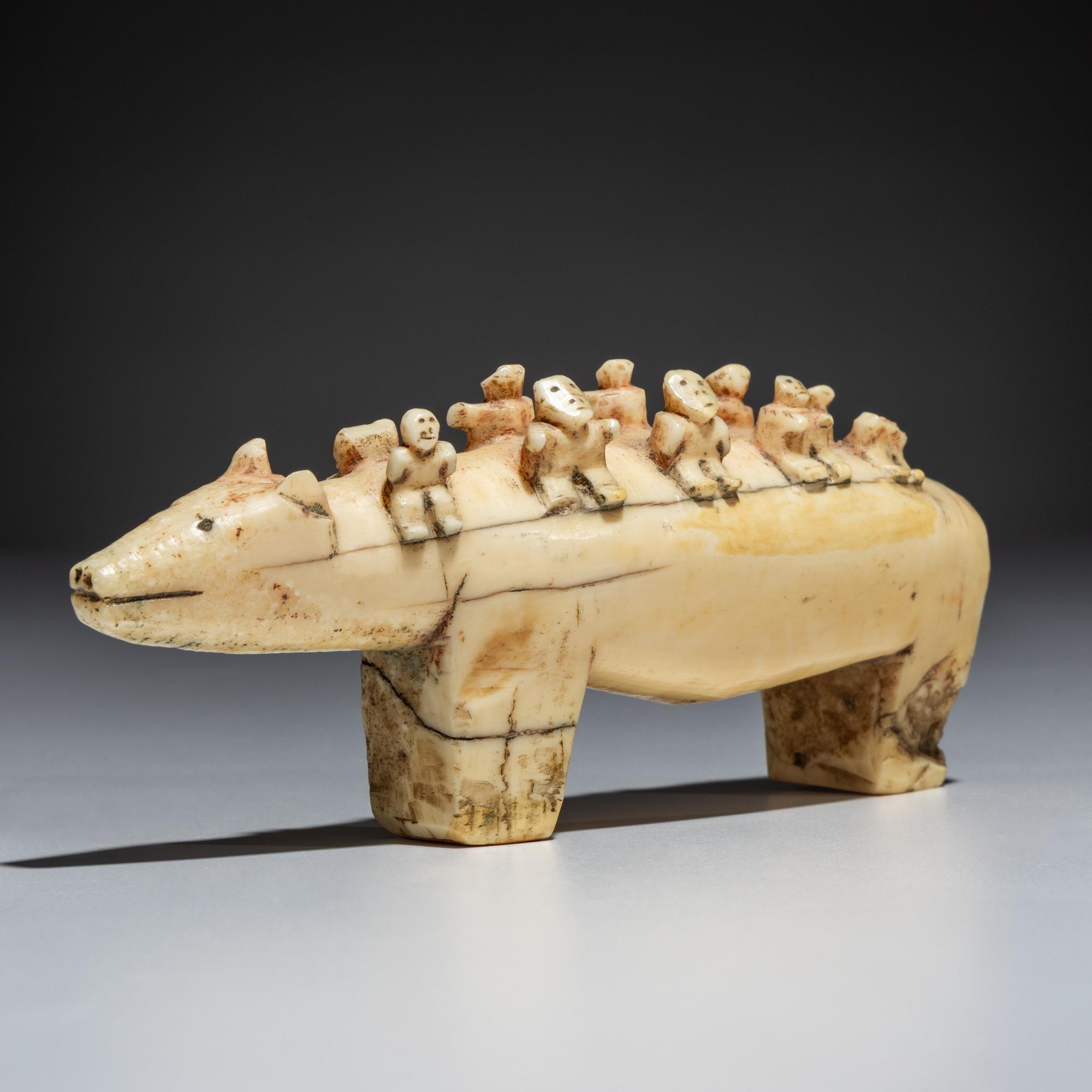 Inupiat Carved Bear with Ten Riders