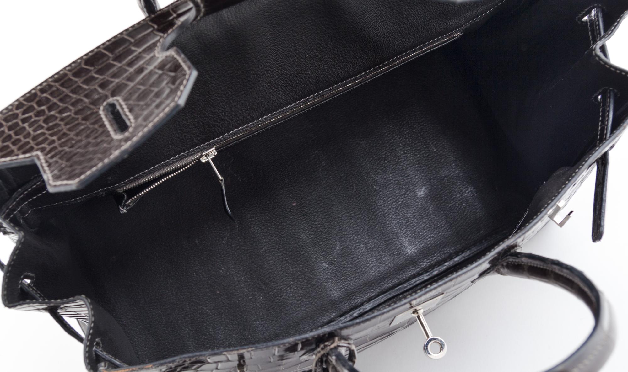 An Hermes Graphite Porosus Crocodile 35cm Birkin Handbag, 14" x 10" x 7".