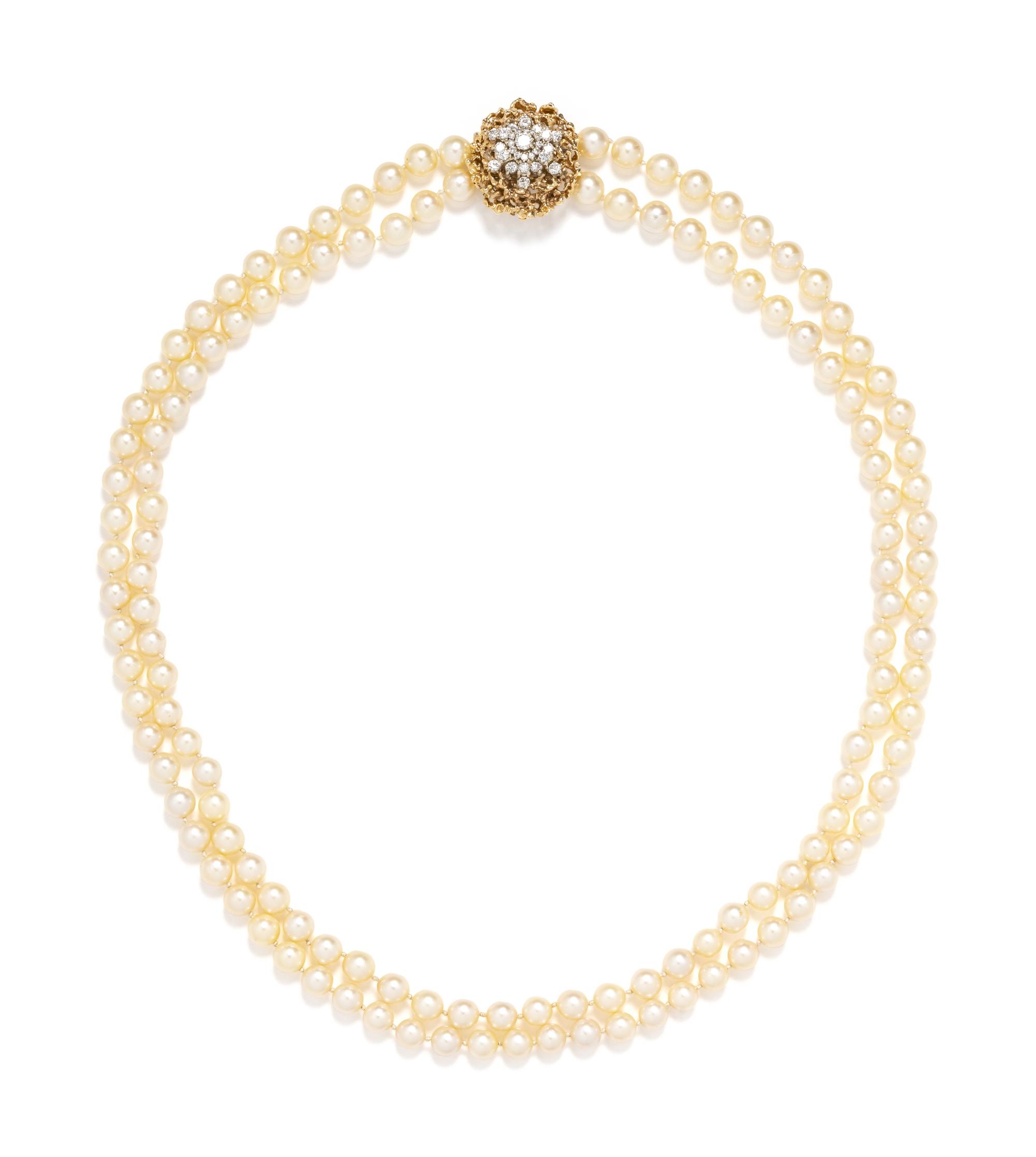 CULTURED PEARL AND DIAMOND NECKLACE