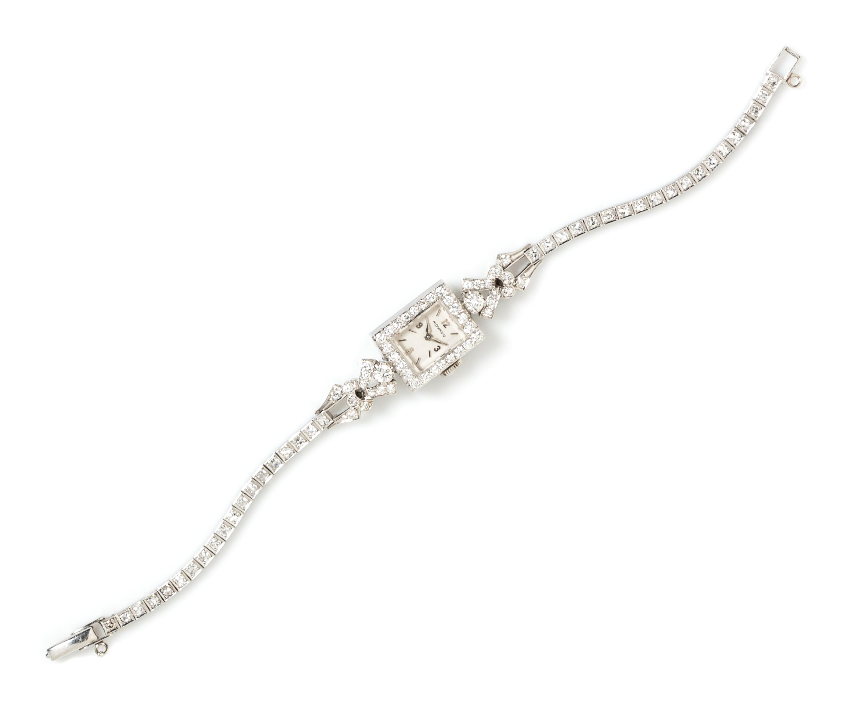 A Vintage Platinum and Diamond Wristwatch, Movado, 13.50 dwts.