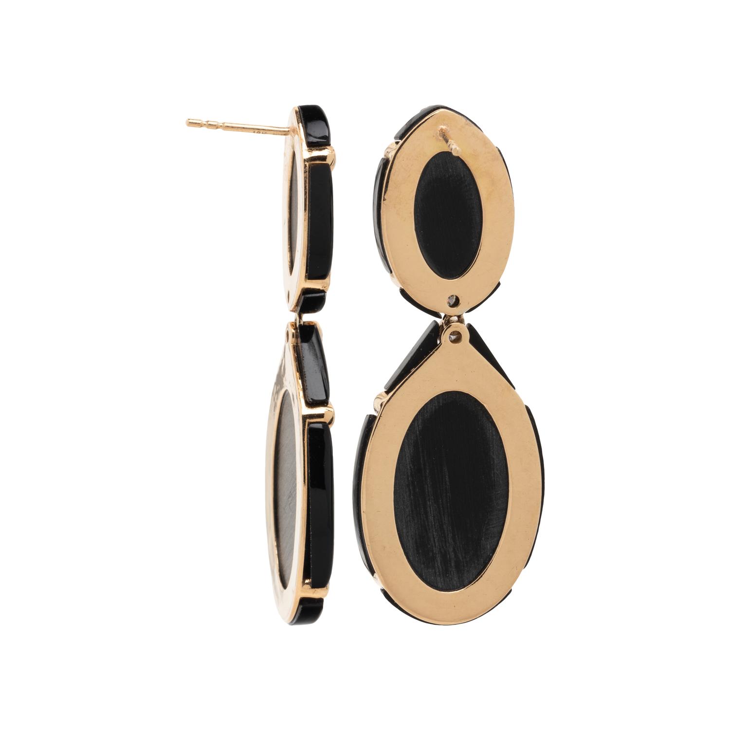 ABALONE MOTHER-OF-PEARL, BLACK ONYX, AND DIAMOND EARRINGS