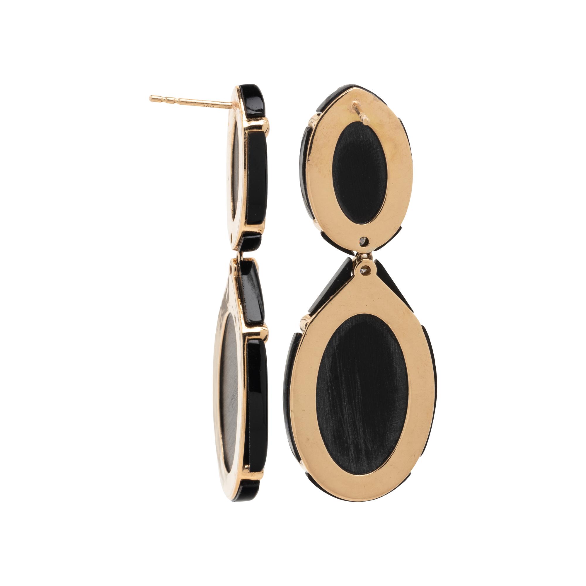 ABALONE MOTHER-OF-PEARL, BLACK ONYX, AND DIAMOND EARRINGS