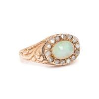 ANTIQUE, ROSE GOLD, OPAL AND DIAMOND RING