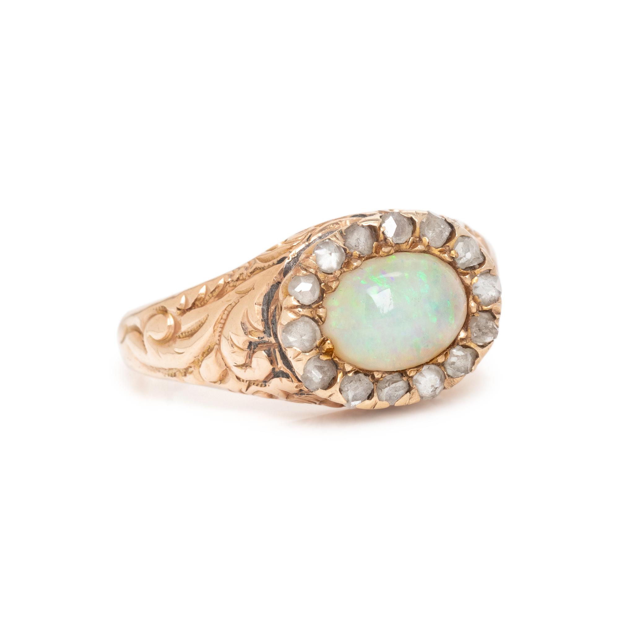 ANTIQUE, ROSE GOLD, OPAL AND DIAMOND RING