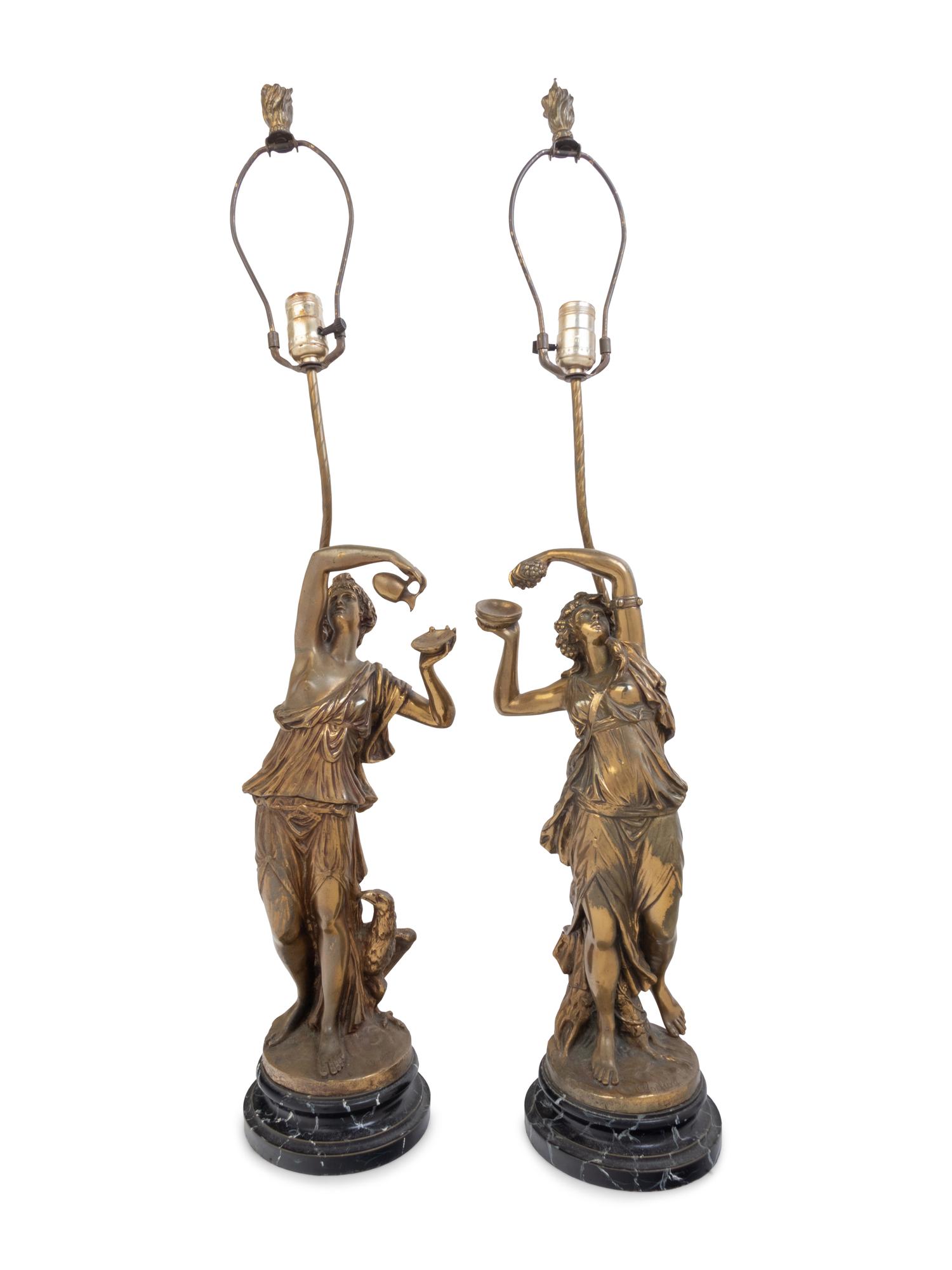 A Pair of Gilt Bronze Figures Mounted as Lamps after Claude Michel (Clodion)