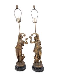 A Pair of Gilt Bronze Figures Mounted as Lamps after Claude Michel (Clodion)