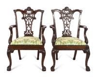 A Pair of George III Style Ribbon-Carved Mahogany Armchairs
