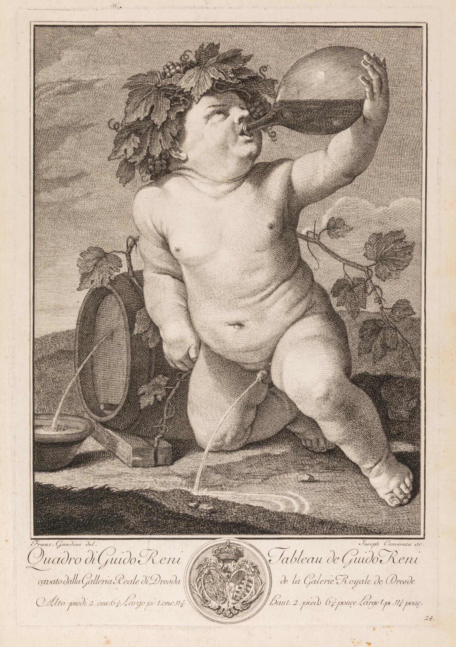 After Guido Reni, (Italian, 1575-1642), Bacchus by Giuseppi Camerata (Italian, 1718-1803) and Alliance of Peace and Abundance by Bartol