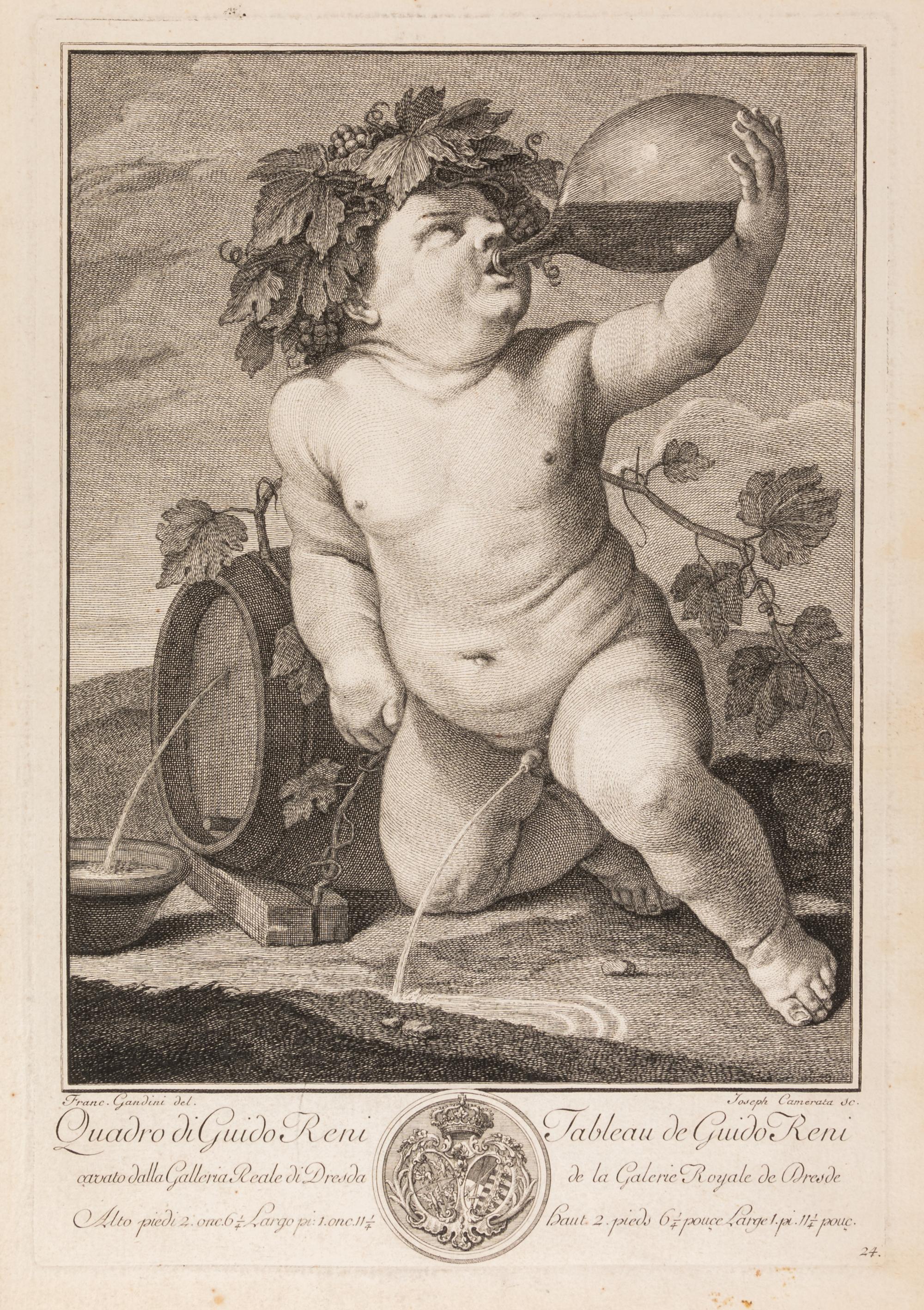 After Guido Reni, (Italian, 1575-1642), Bacchus by Giuseppi Camerata (Italian, 1718-1803) and Alliance of Peace and Abundance by Bartol