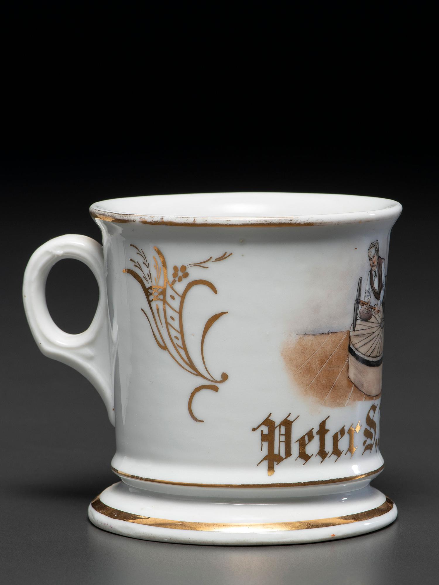 A Mill Stone Dresser's Porcelain Occupational Shaving Mug Belonging to Peter Nestley