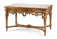 An English Painted and Giltwood Center Table Height 31 x width 54 x depth 30 1/2 inches. — 19TH CENTURY