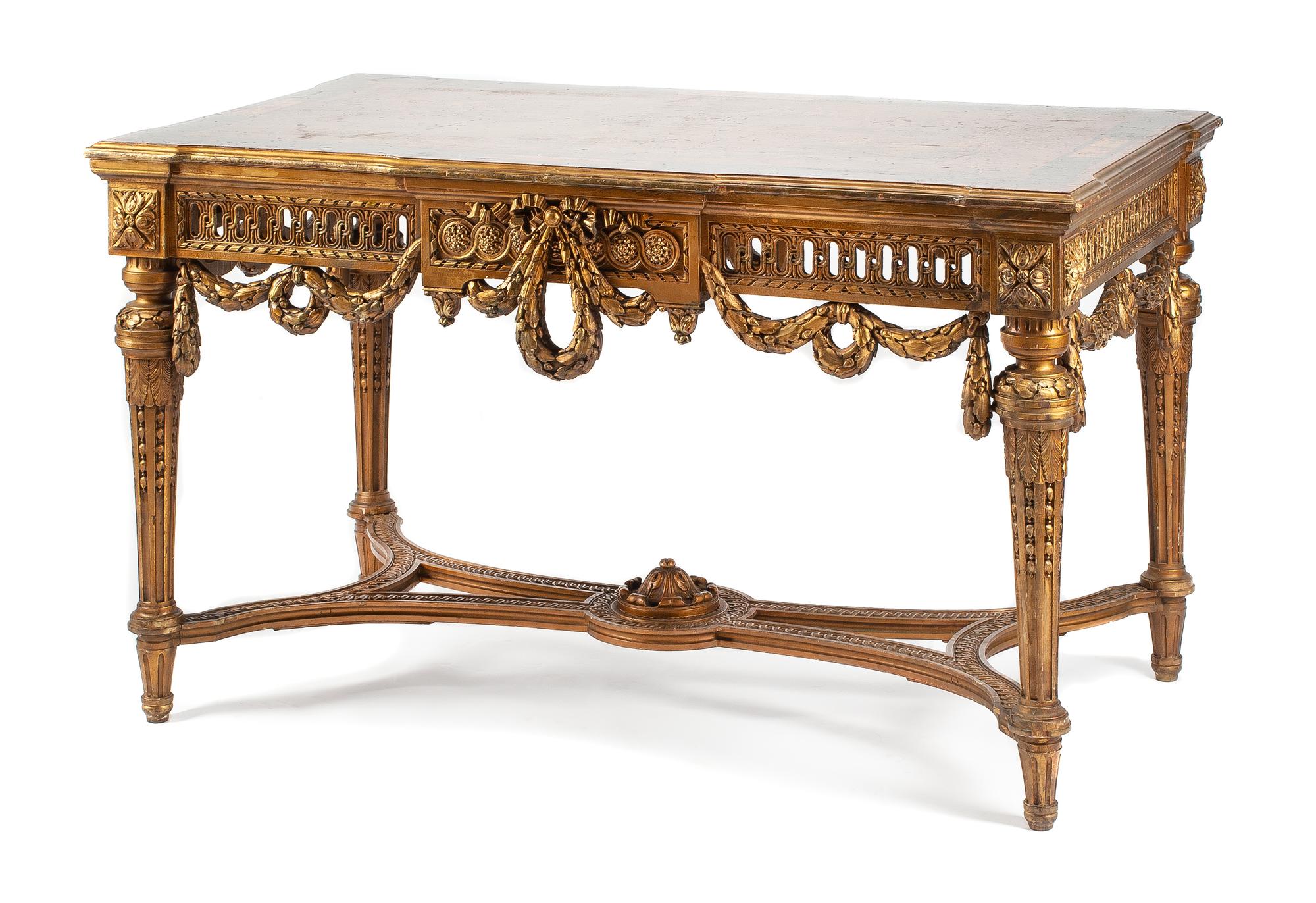 An English Painted and Giltwood Center Table Height 31 x width 54 x depth 30 1/2 inches. — 19TH CENTURY