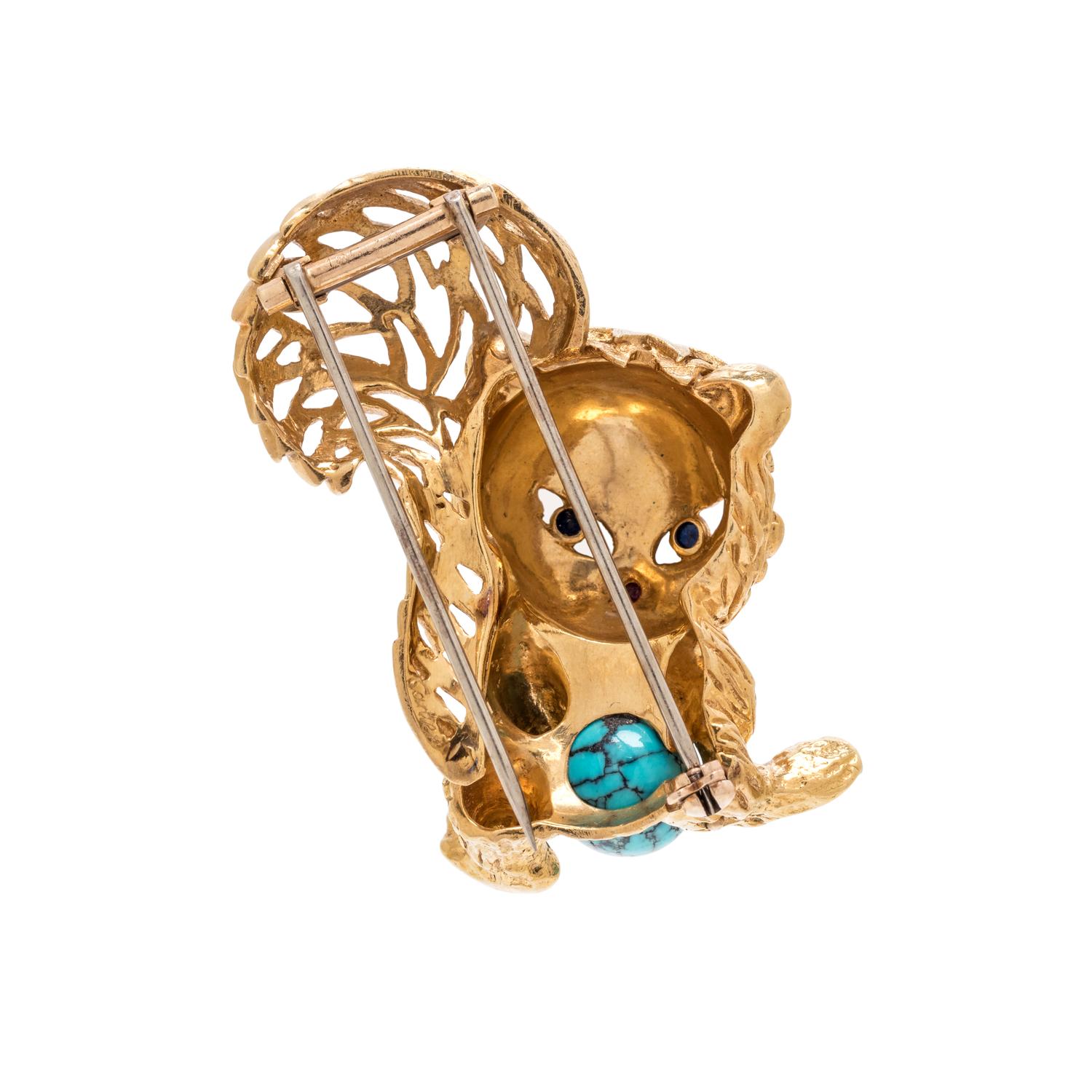CARTIER, YELLOW GOLD AND MULTIGEM SQUIRREL BROOCH