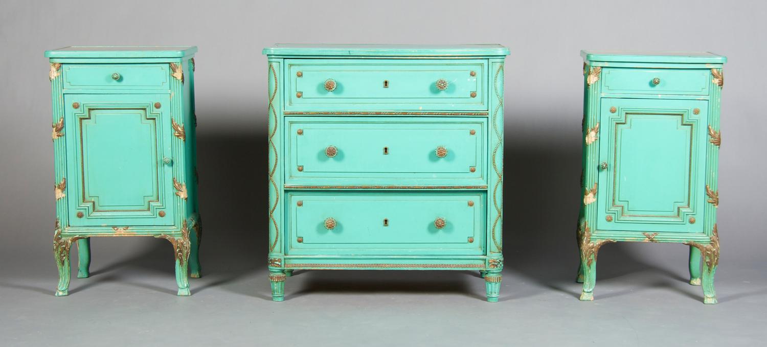 A Partial Louis XVI Style Painted Bedroom Suite, Height of first 29 1/2 inches.