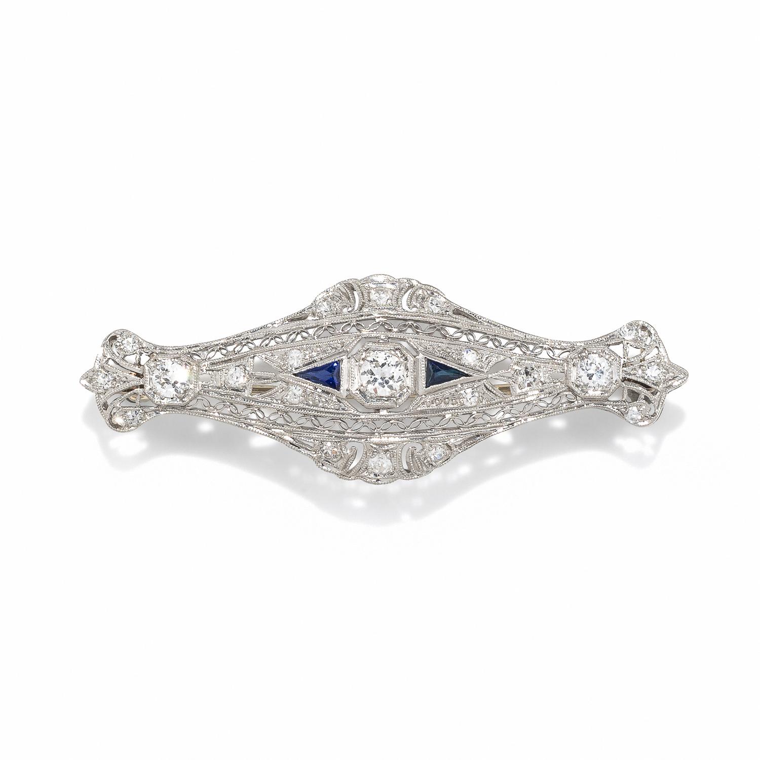 DIAMOND AND SYNTHETIC SAPPHIRE BROOCH