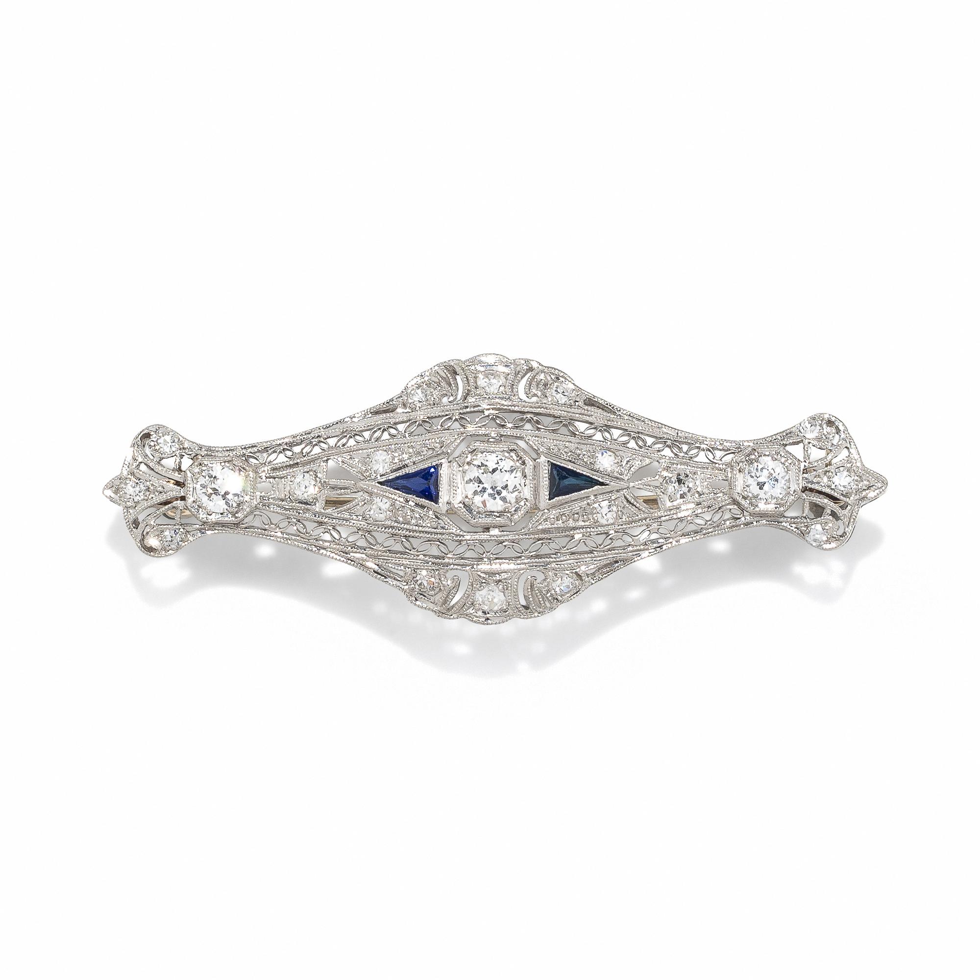DIAMOND AND SYNTHETIC SAPPHIRE BROOCH