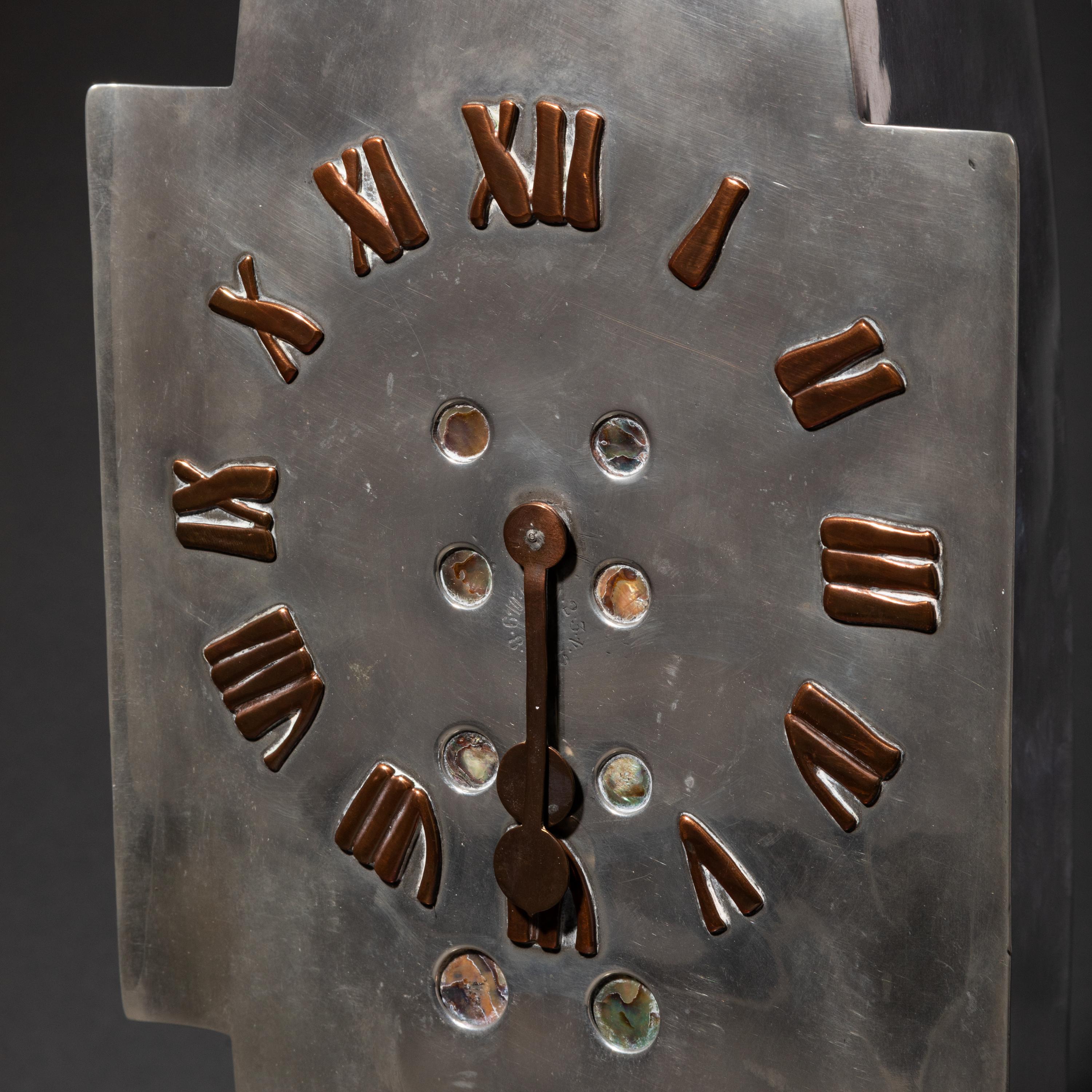 Important Tudric Pewter, Mother-of-Pearl and Copper Clock, c. 1905 Liberty & Co.