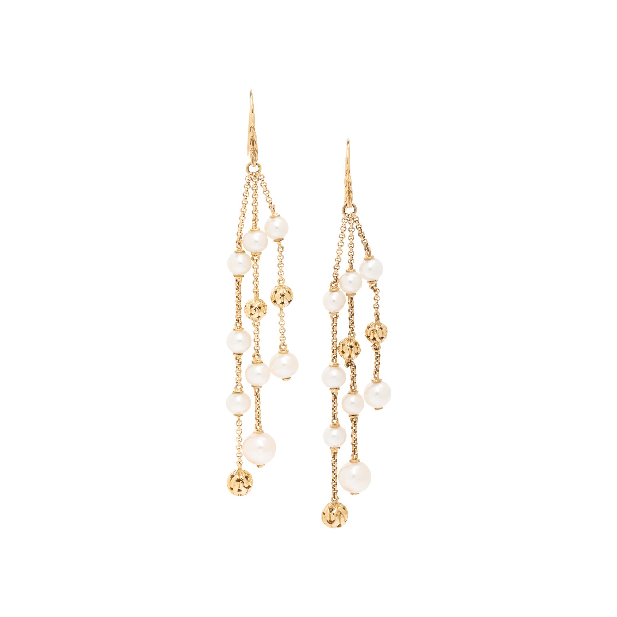 JOHN HARDY, YELLOW GOLD AND CULTURED PEARL EARRINGS