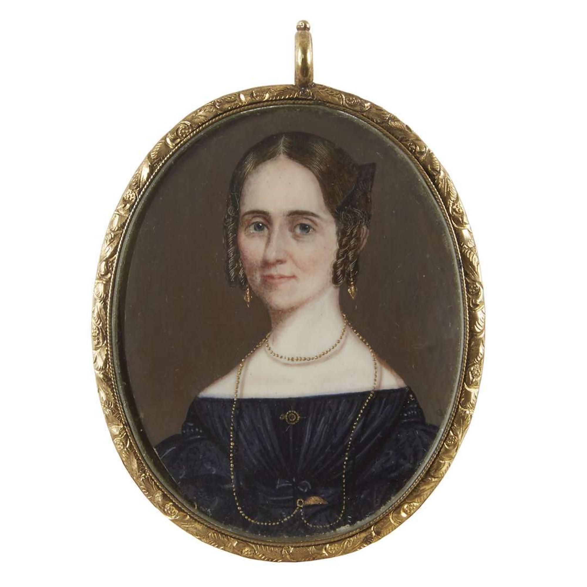 American School 19th century Portrait miniature of Mary Ann Goss (1822-1892), Luzerne County, PA,