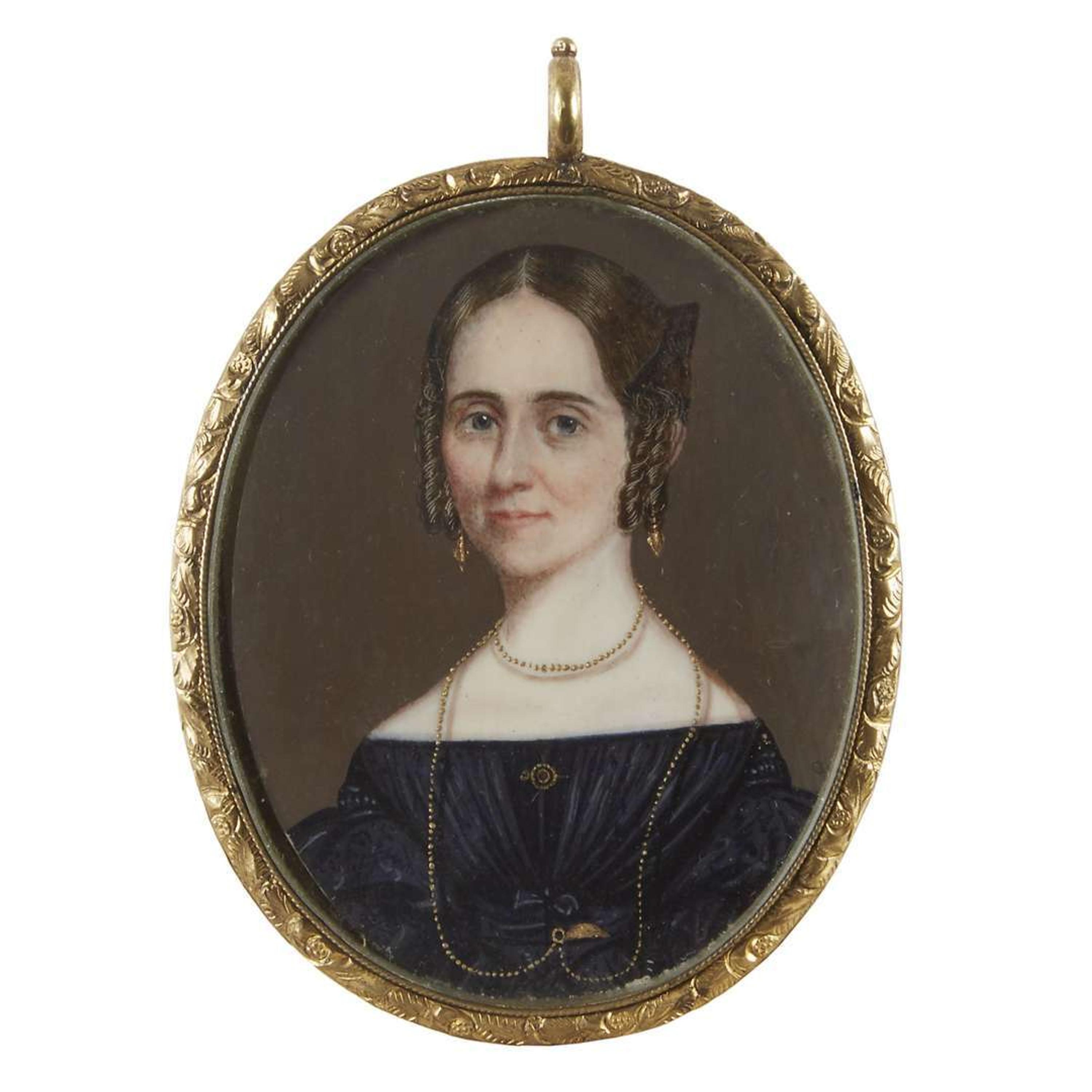 American School 19th century Portrait miniature of Mary Ann Goss (1822-1892), Luzerne County, PA,