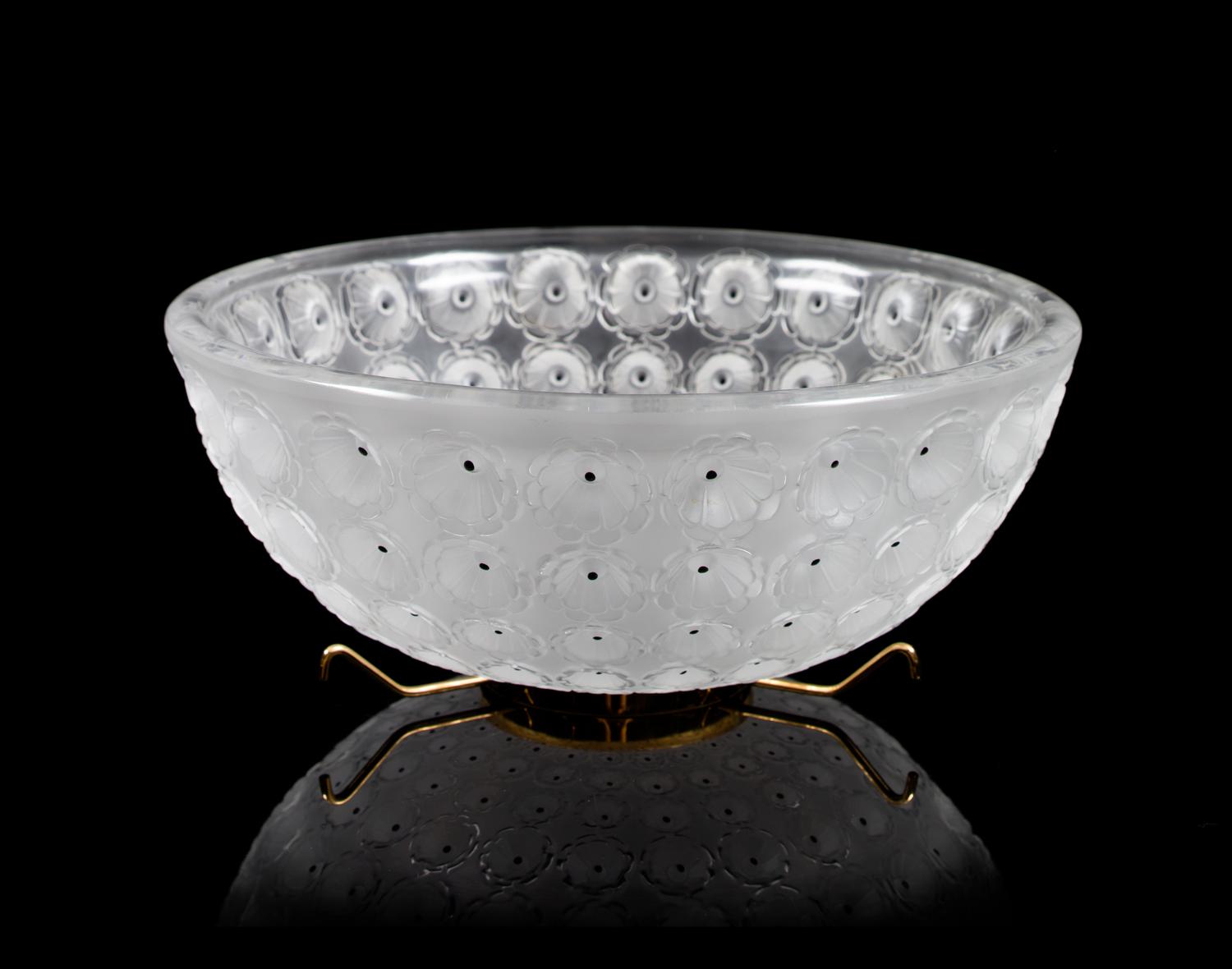 Lalique, a Nemours pattern molded and frosted glass bowl