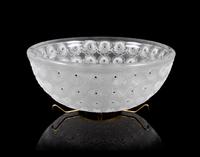 Lalique, a Nemours pattern molded and frosted glass bowl
