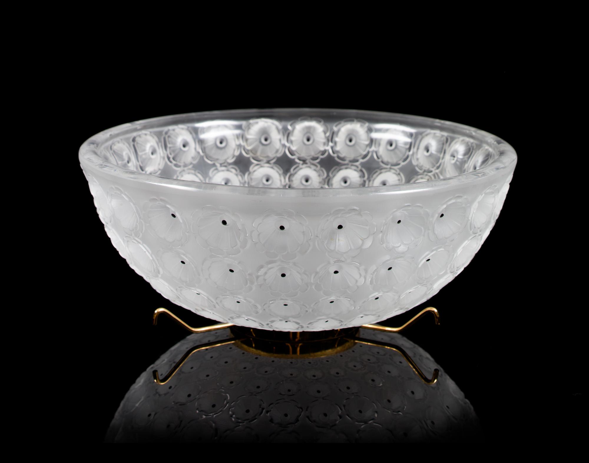 Lalique, a Nemours pattern molded and frosted glass bowl