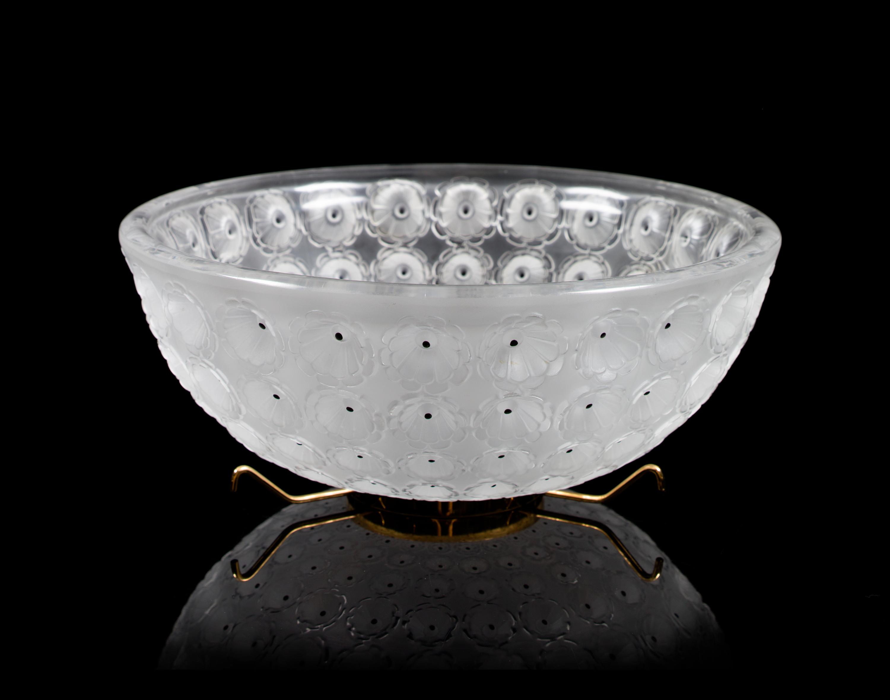 Lalique, a Nemours pattern molded and frosted glass bowl