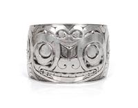 A Heida Silver Cuff Bracelet Length 7 3/8 x opening 3/4 x width 1 3/4 inches.