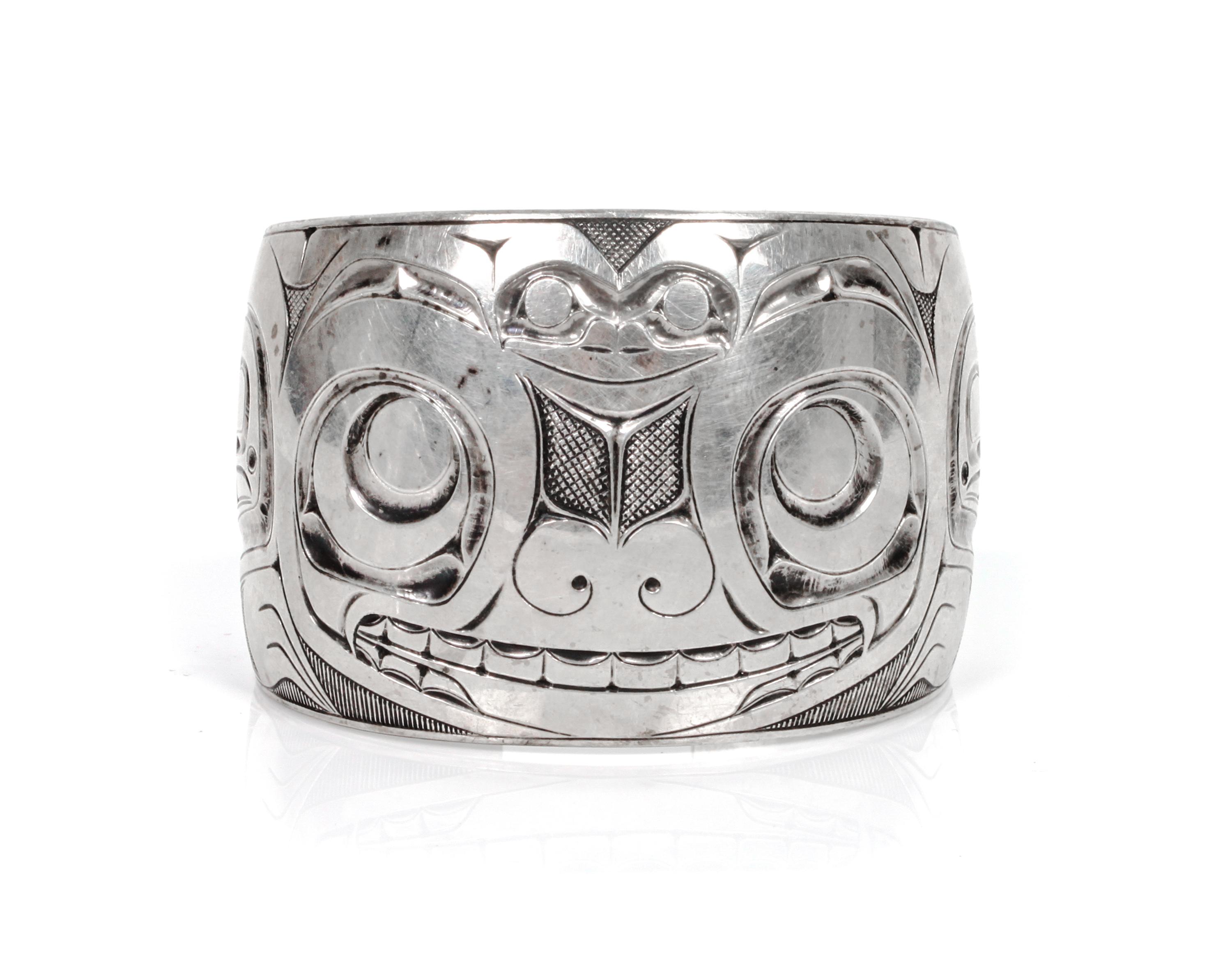 A Heida Silver Cuff Bracelet Length 7 3/8 x opening 3/4 x width 1 3/4 inches.
