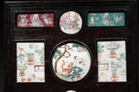 A Chinese Famille Rose Porcelain Inset Hardwood Table Screen