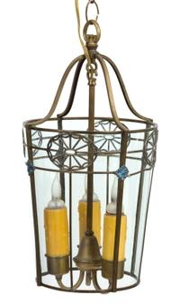A Regency Style Gilt Metal and Glass Three-Light Lantern Height 17 inches. — 20TH CENTURY