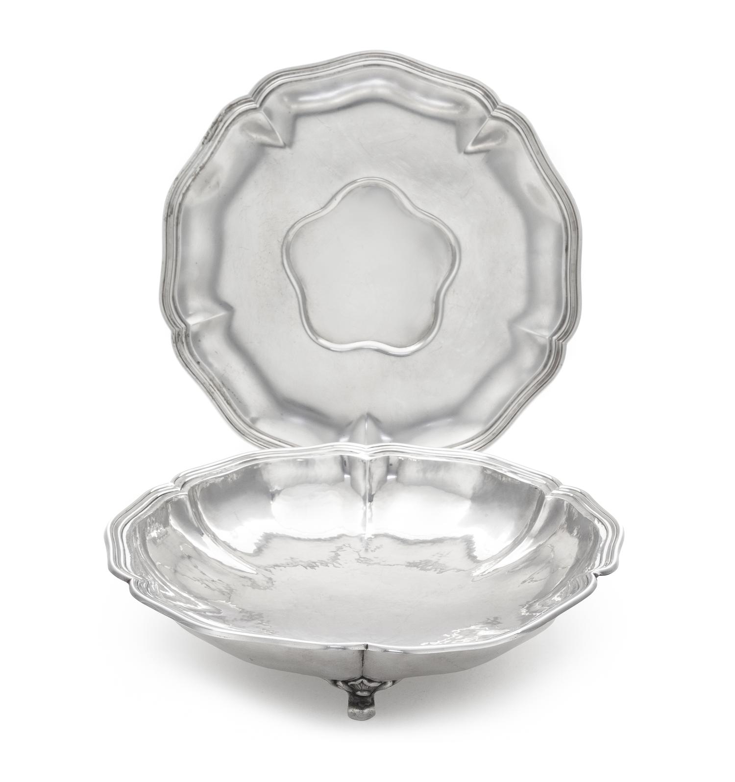 A German Silver Bowl and Similar Platter, Josef Pauser, Schwabisch Gmund/ Koch & Bergfeld, Bremen, First Half 20th Century, each of cir