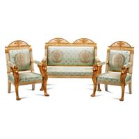 An Italian Neoclassical Style Painted and Parcel Gilt Three-Piece Seating Suite