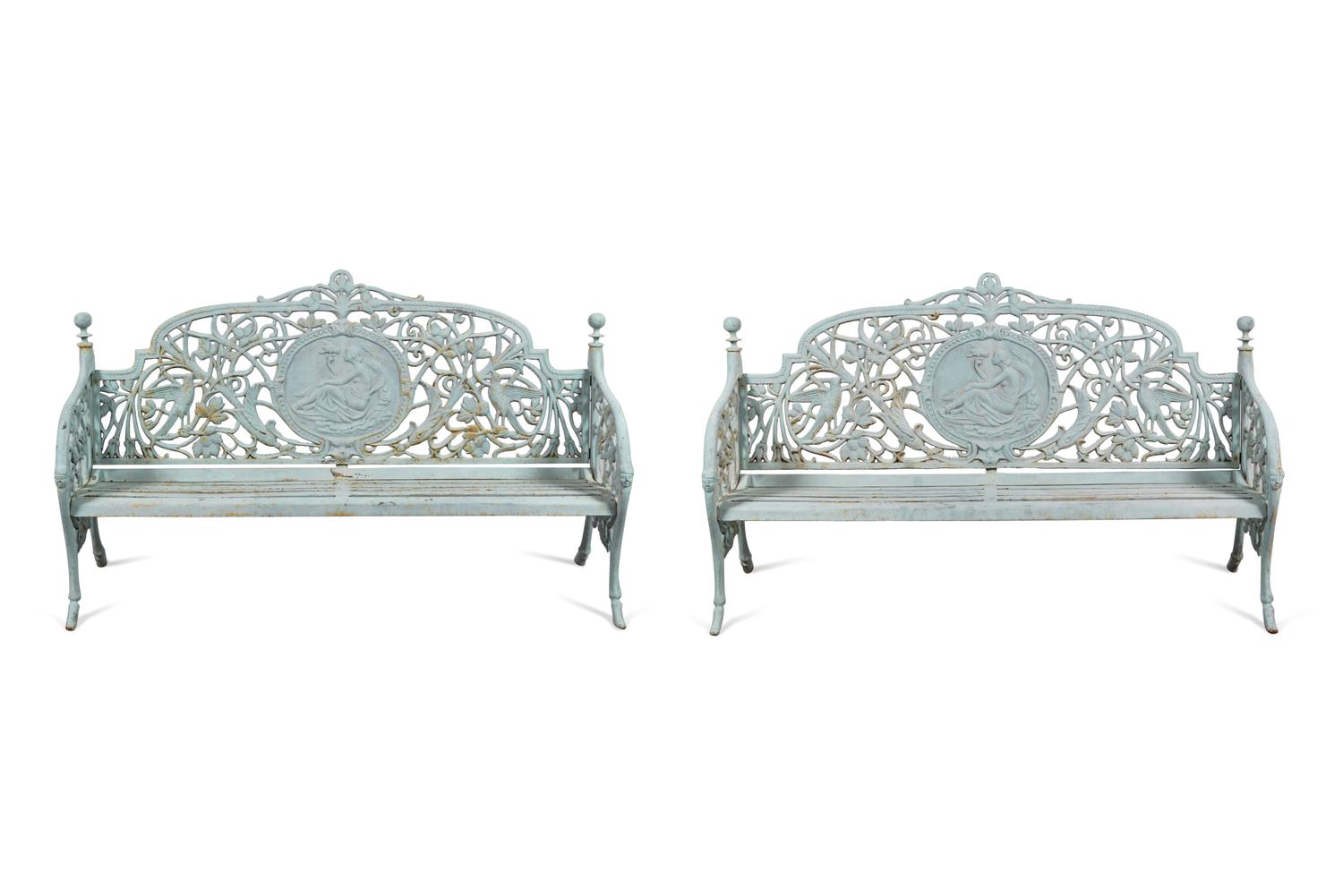 A Pair of Coalbrookdale Style Cast Iron Benches