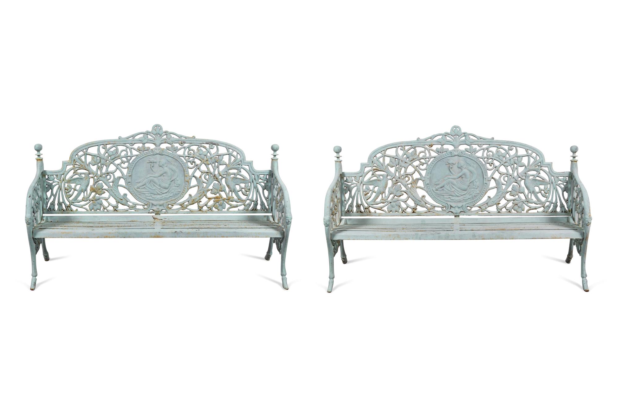 A Pair of Coalbrookdale Style Cast Iron Benches