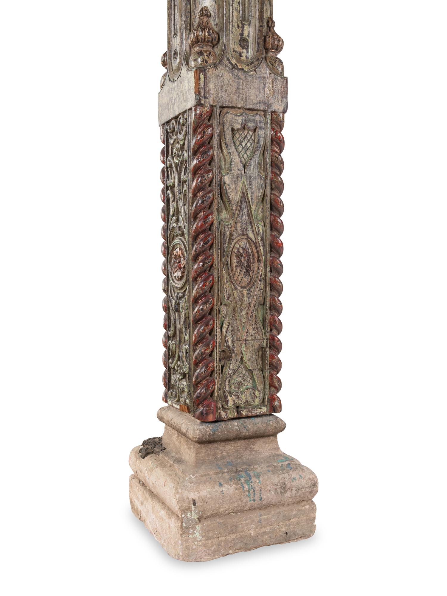 A Pair of Continental Carved and Painted Wood Columns