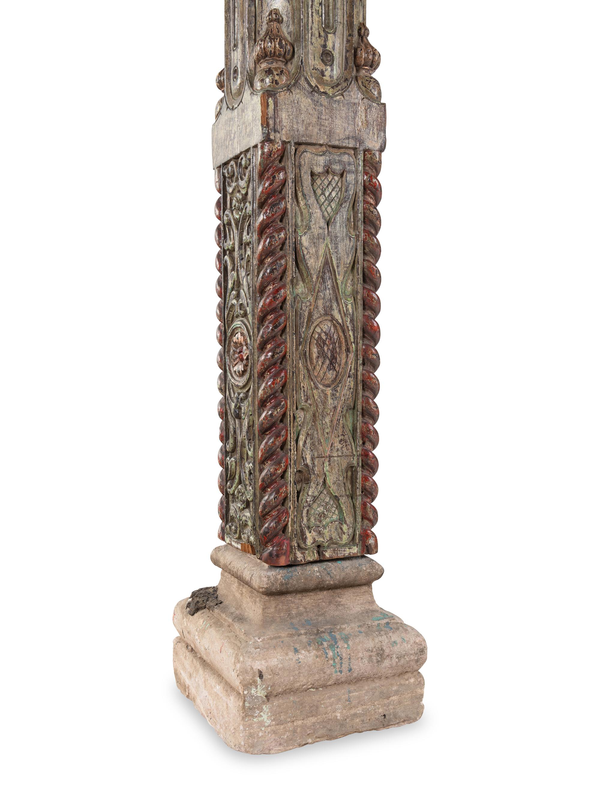 A Pair of Continental Carved and Painted Wood Columns