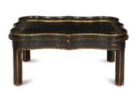 A Cartouche-Form Ebonized and Parcel Gilt Low Table