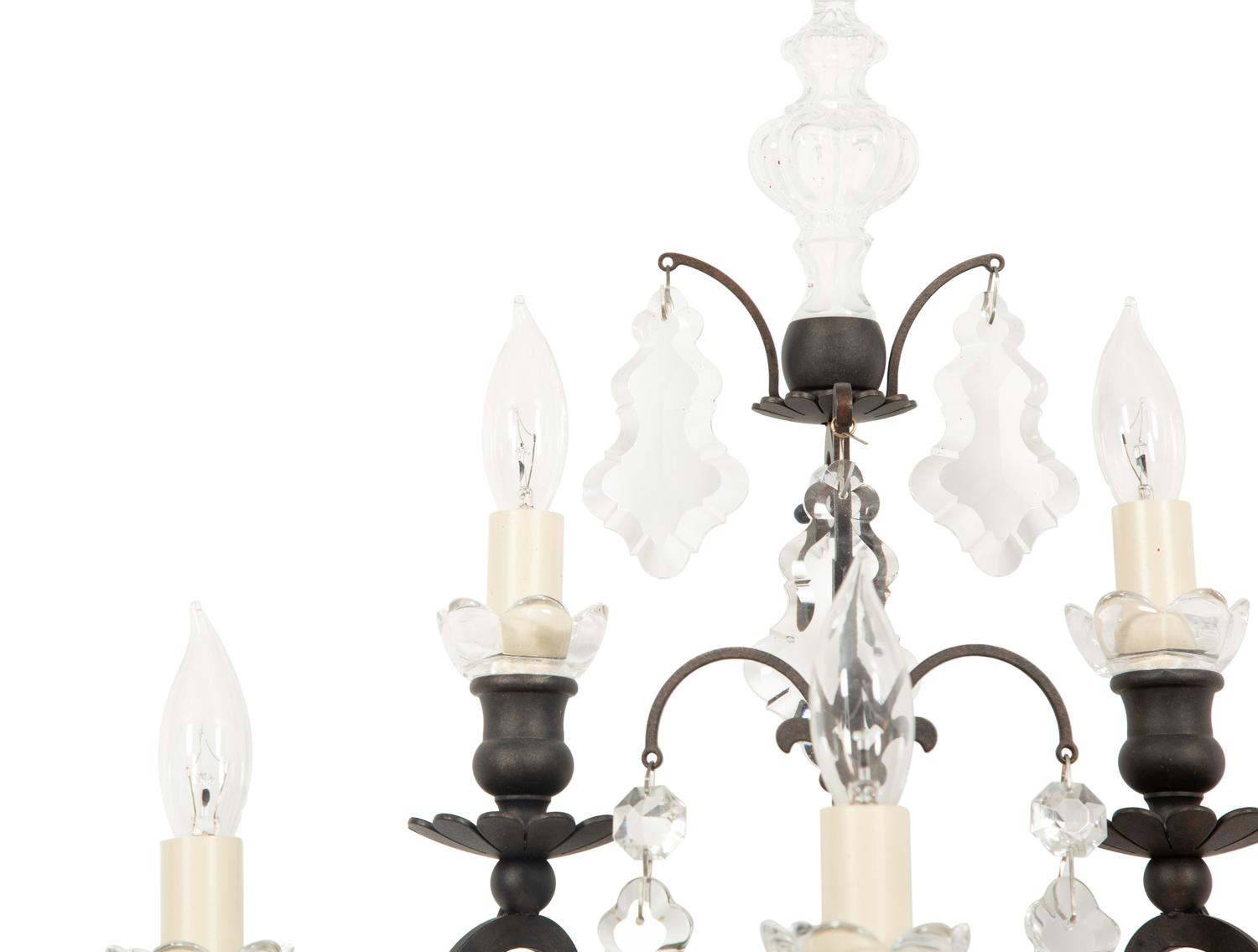 Three Cast Metal and Cut Glass Six-Light Sconces