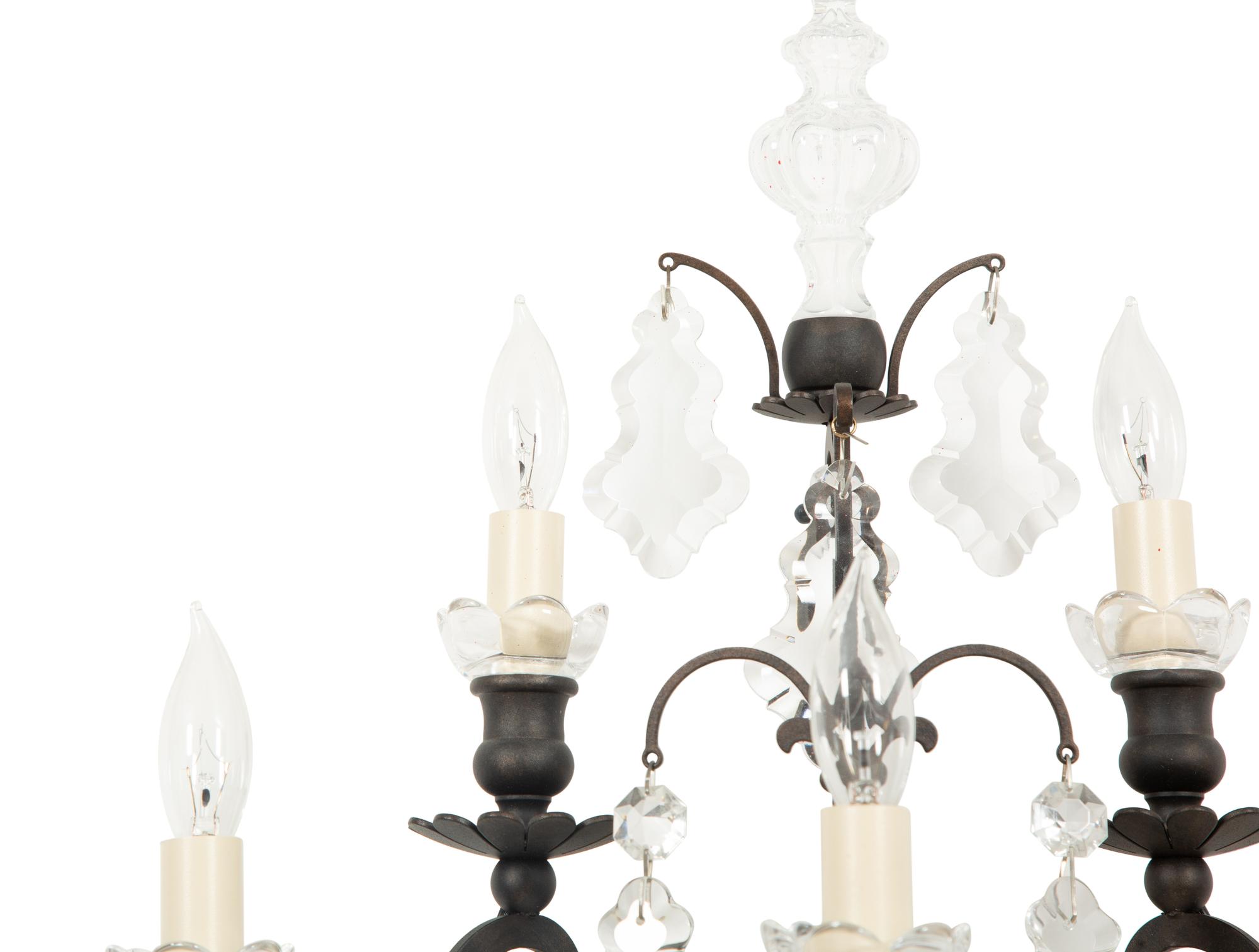 Three Cast Metal and Cut Glass Six-Light Sconces