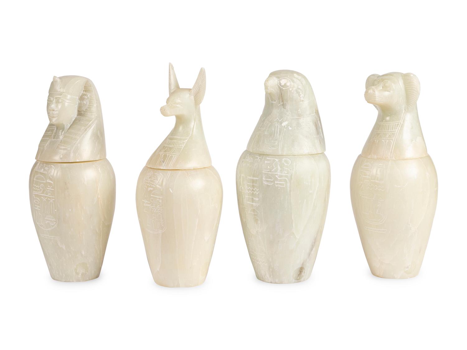 A Set of Four Modern Egyptian Alabaster Canopic Jars