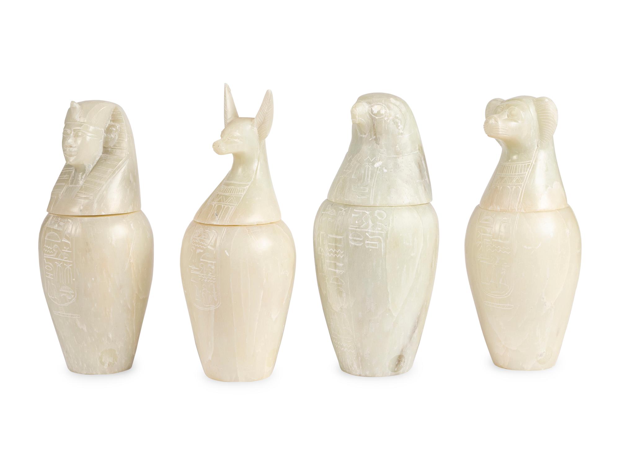 A Set of Four Modern Egyptian Alabaster Canopic Jars