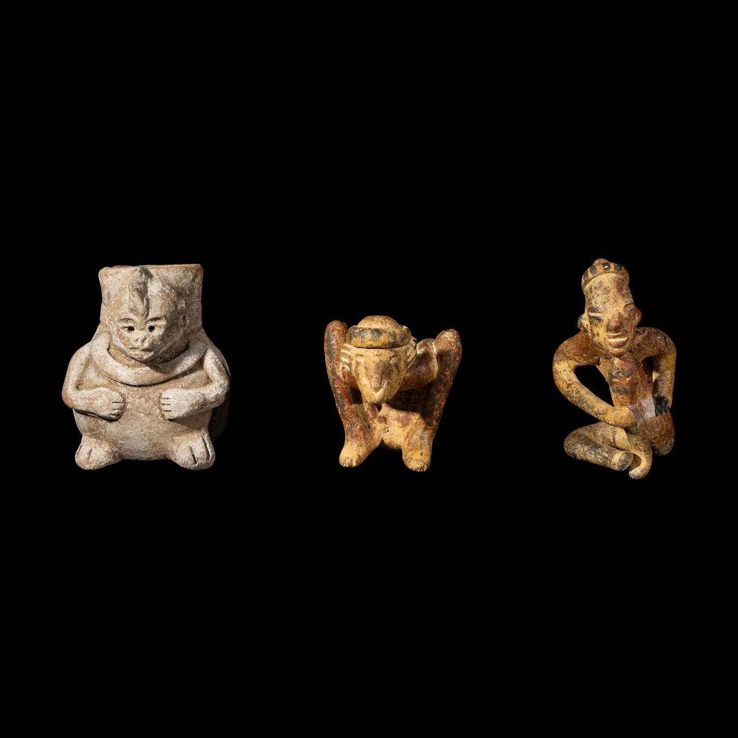 Two Nayarit Chinesco Figures and a Pre-Columbian Terracotta Figural Vessel