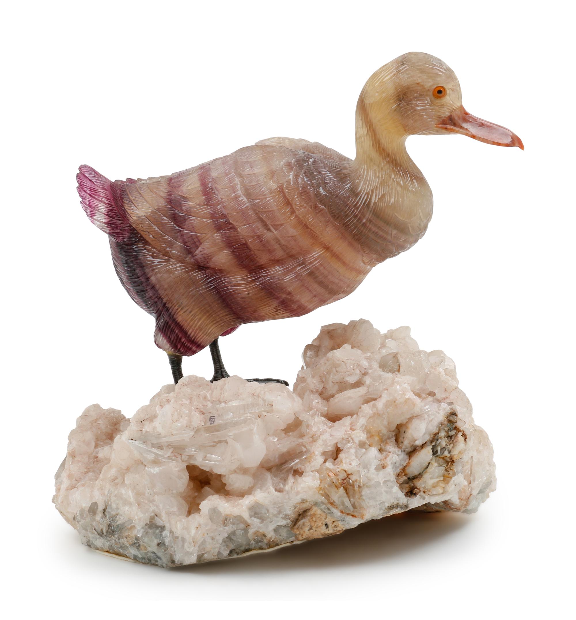 A Carved Agate Figure of a Duck