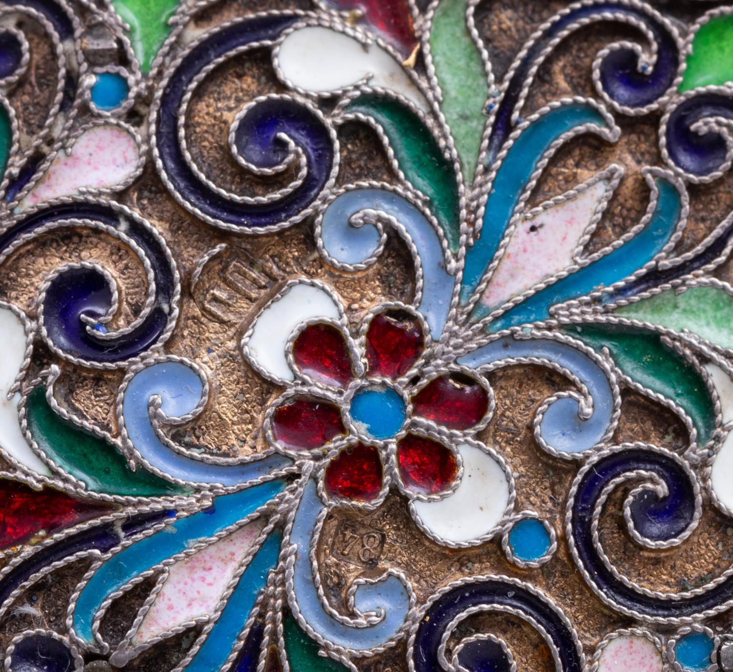 A Russian Silver and Enamel Mounted Birchwood Table-Top Cigar Box